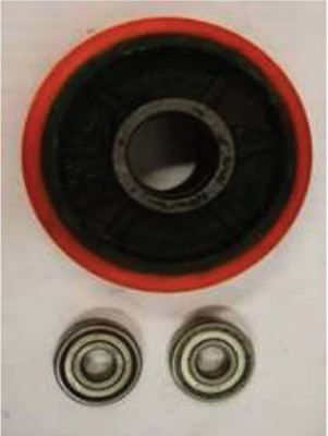 ล้อยูรีเทนสีส้ม แกนเหล็กหล่อ SL แถมตลับลูกปืน 6201Z 2 อัน ขา 6 mm